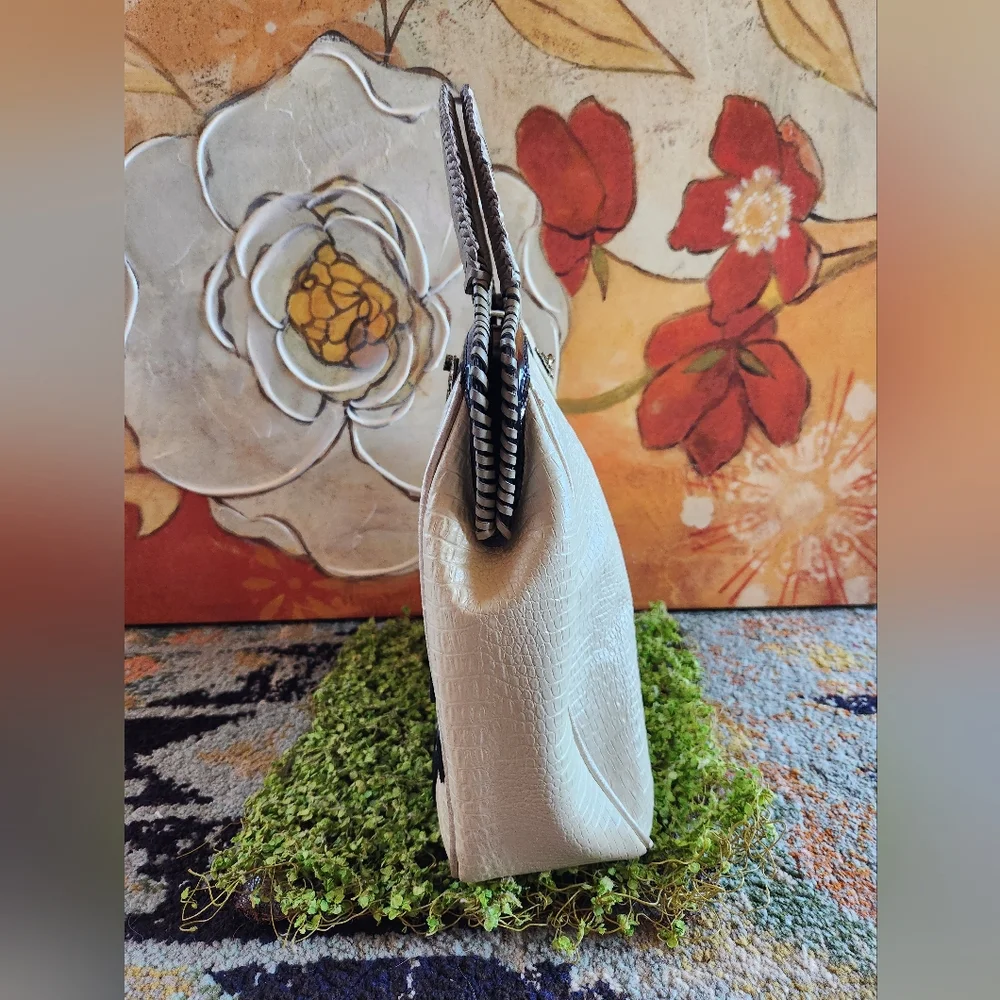 YVETTE FLORO Eclectic ART DECO Checkerboard Black Patent Woven Cream   Handbag - Picture 7 of 7